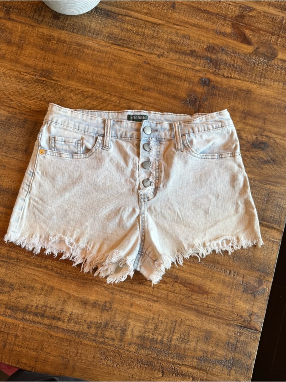 wild fable Light Blue Frayed Hem Button-Front Denim Shorts